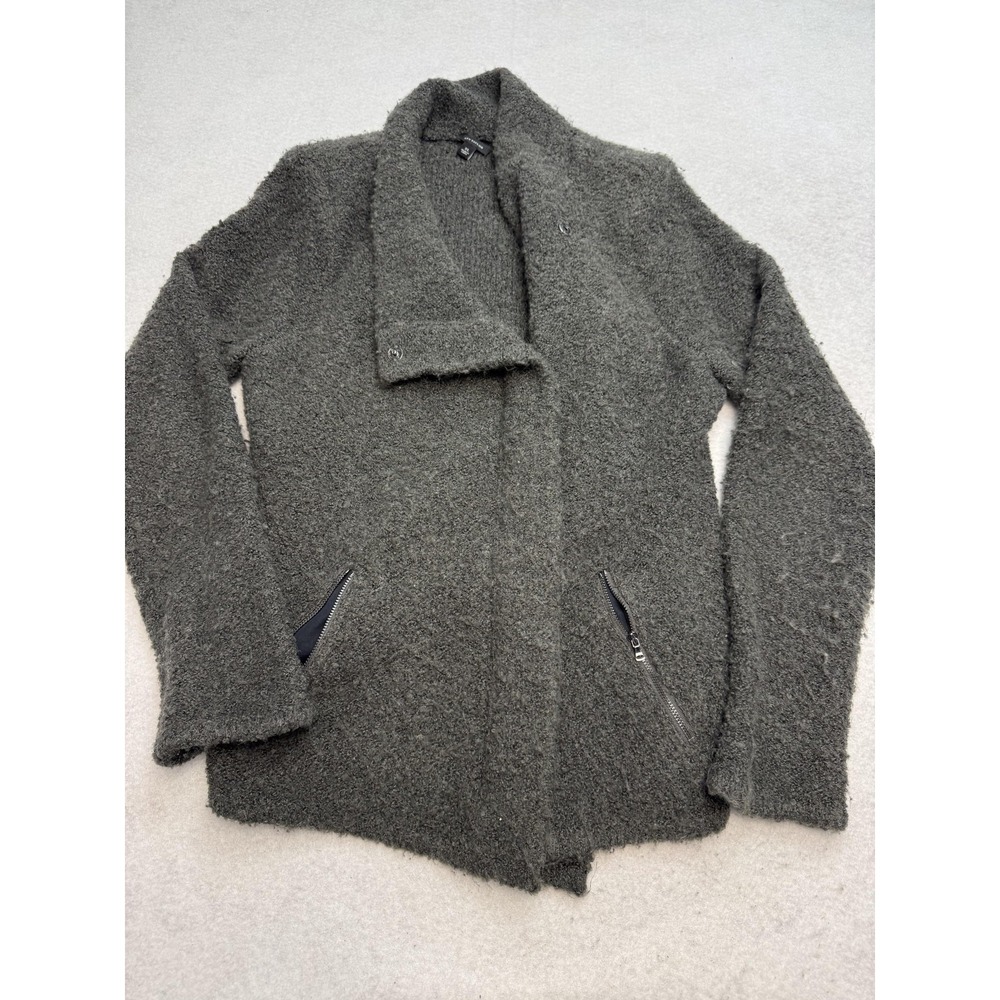 Ann Taylor Cardigan Sweater Womens XL Gray Acrylic Wool Collar Zip Pockets‎ Knit